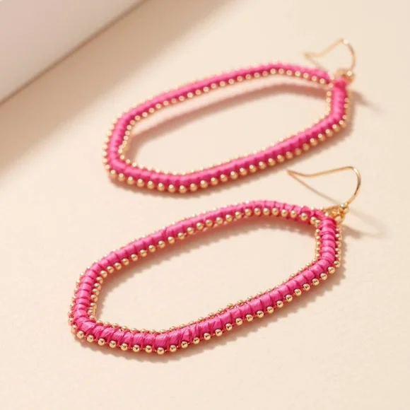 New! Raffia Oval Dangle Earrings - Picture 2 of 2
